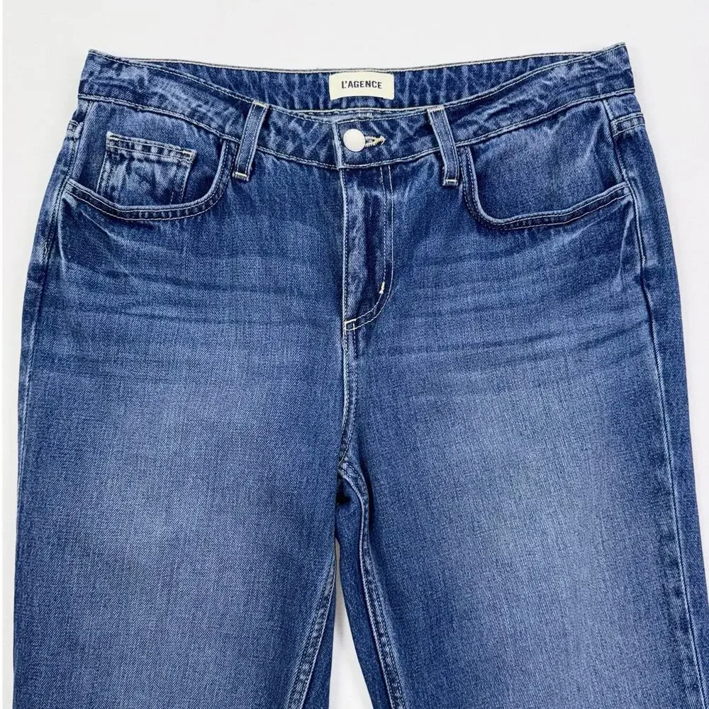 L'Agence Milana Low Rise Stovepipe Crop Straight Jean Raw Hem Women's 28 Blue